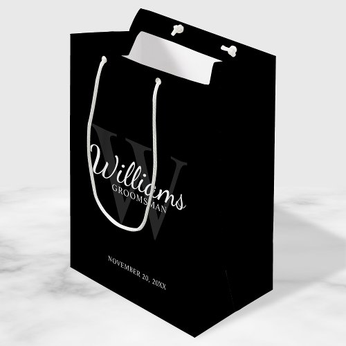 Personalized Script Groomsmens name and Monogram  Medium Gift Bag