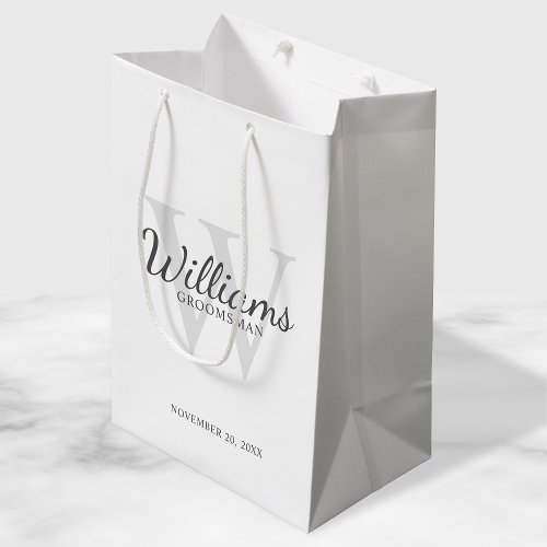 Personalized Script Groomsmens name and Monogram Medium Gift Bag