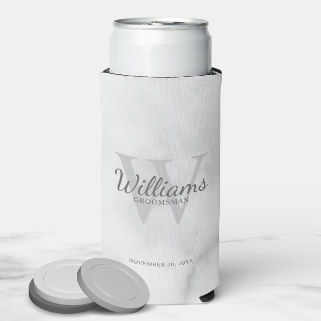 Personalized Script Groomsmen's name and Monogram Seltzer Can Cooler (Creator Uploaded)