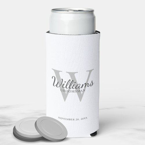 Personalized Script Groomsmens name and Monogram  Seltzer Can Cooler
