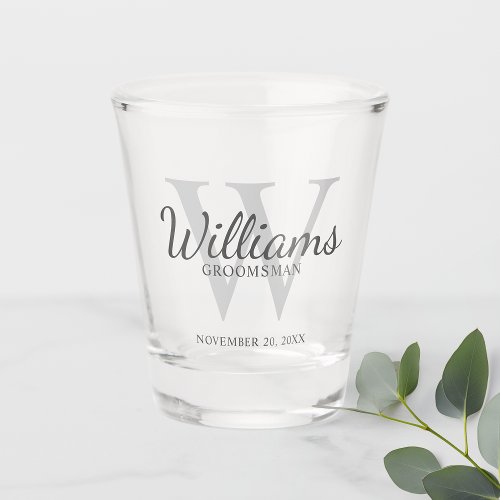 Personalized Script Groomsmens name and Monogram Shot Glass