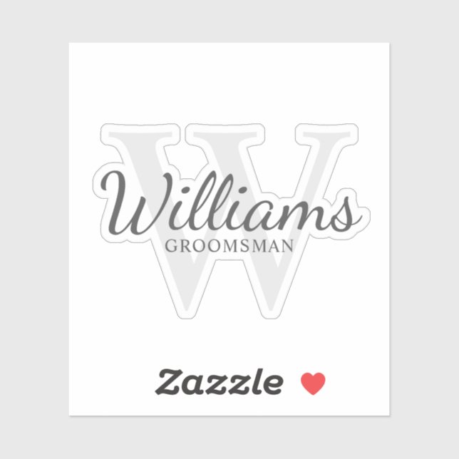 Personalized Script Groomsmen's Name and Monogram Sticker (Sheet)
