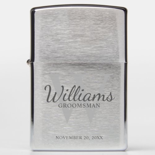 Personalized Script Groomsmens name and Monogram Zippo Lighter