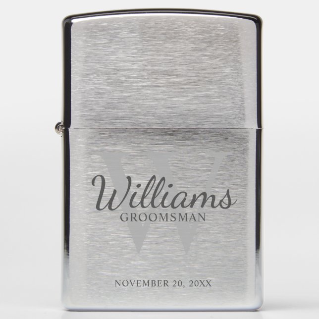 Personalized Script Groomsmen's name and Monogram Zippo Lighter (Front)