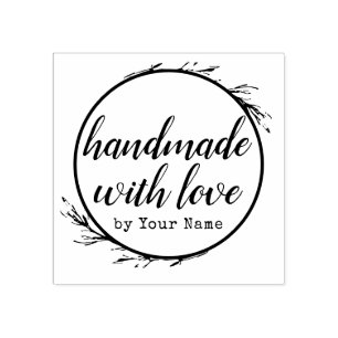 Personalized Script Handmade with Love by Name Rubber Stamp