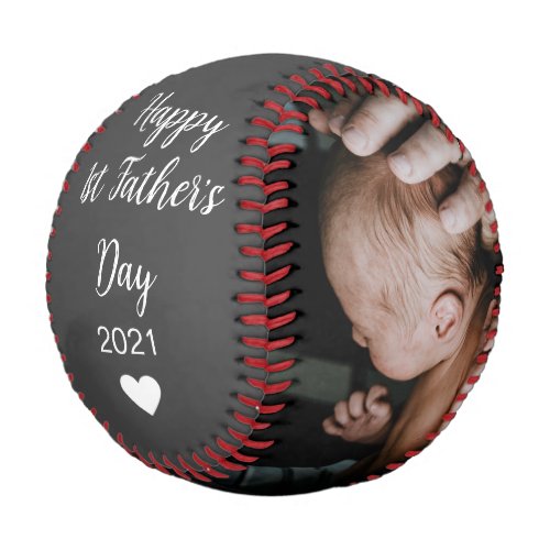 Personalized Script Happy 1st Fathers Day Photo Baseball