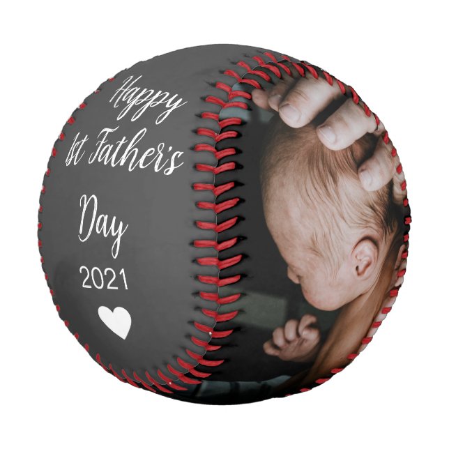 Personalized Script Happy 1st Father's Day Photo Baseball (Angled)