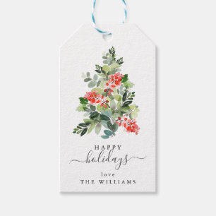 Personalized Script Happy Holidays Xmas Tree Gift Tags