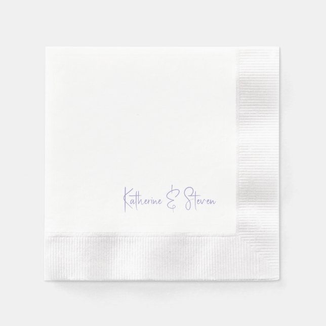 Personalized Script Lavender Names Coined Wedding Napkins (Front)