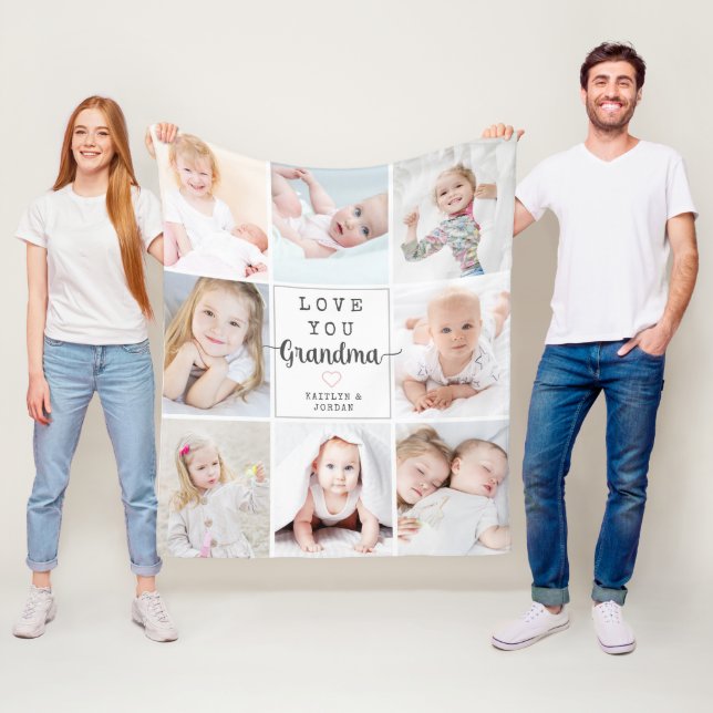 Personalized Script Love You Grandma 8 Photo Fleece Blanket (In Situ)