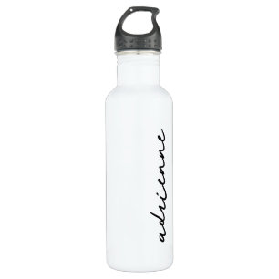 Personalized Script Minimalist Black & White Stainless Steel Water Bottle
