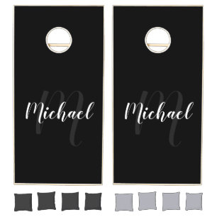 Personalized Script Monogram and Name Black Cornhole Set