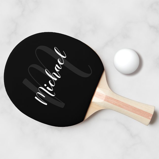 Personalized Script Monogram and Name Black Ping Pong Paddle (Creator Uploaded)