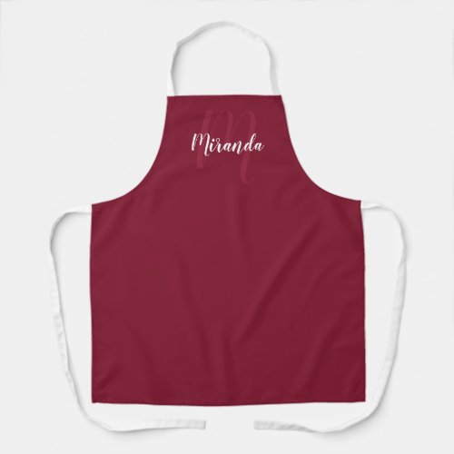 Personalized Script Monogram and Name Burgundy Red Apron