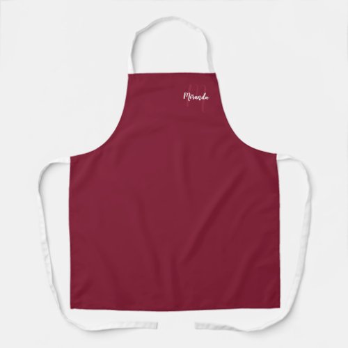 Personalized Script Monogram and Name Burgundy Red Apron