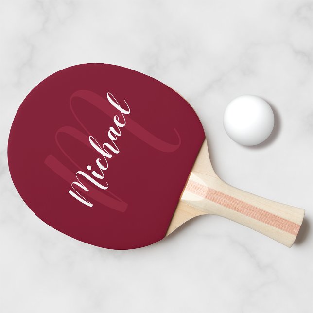 Personalized Script Monogram and Name Burgundy Red Ping Pong Paddle (Creator Uploaded)