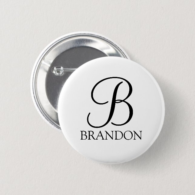 Personalized Script Monogram and Name Button (Front & Back)