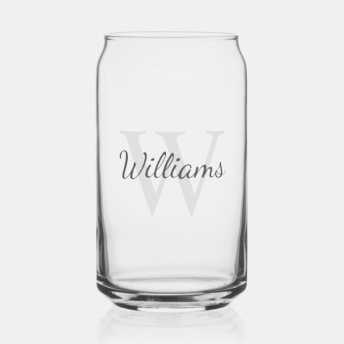 Personalized Script Monogram and Name Can Glass