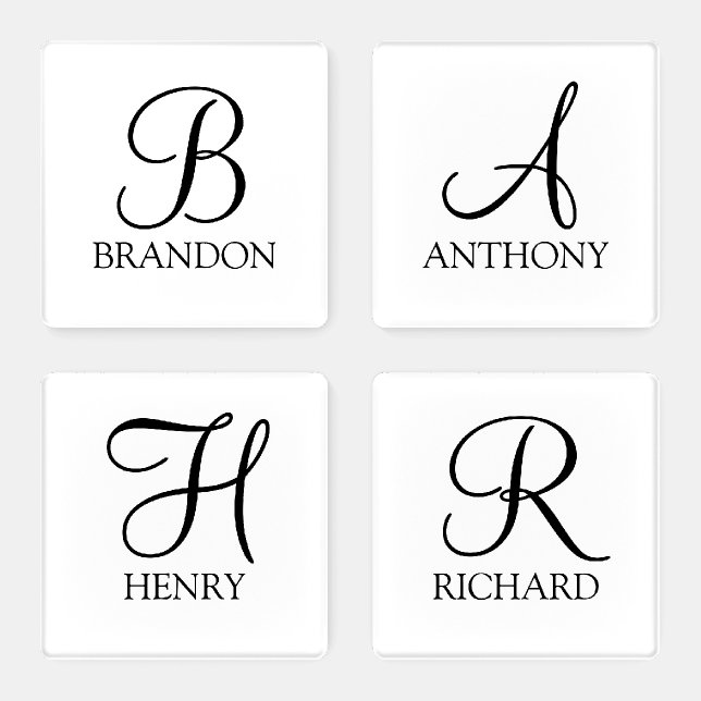 Personalized Script Monogram and Name Coaster Set (Set)