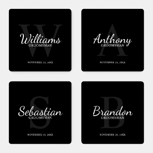 Personalized Script Monogram and Name Groomsmen Co Coaster Set