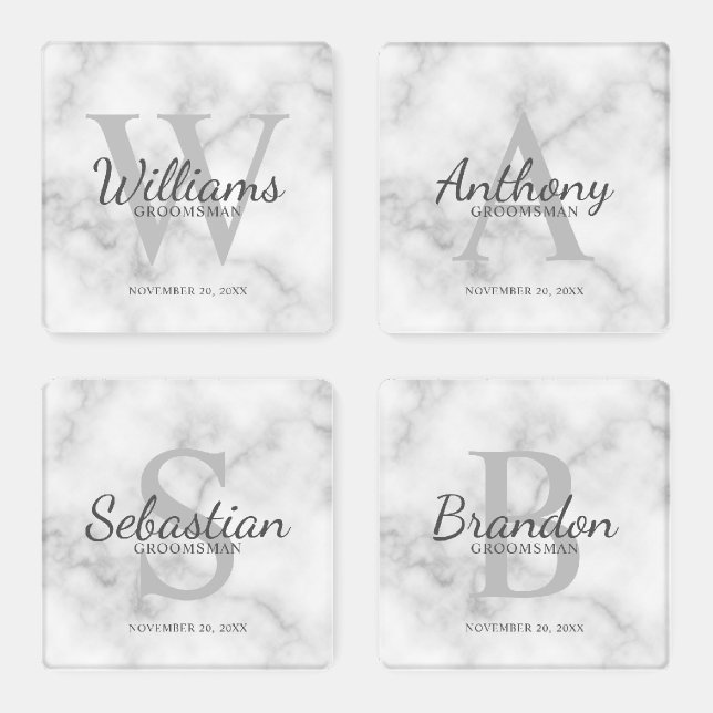 Personalized Script Monogram and Name Groomsmen Coaster Set (Set)