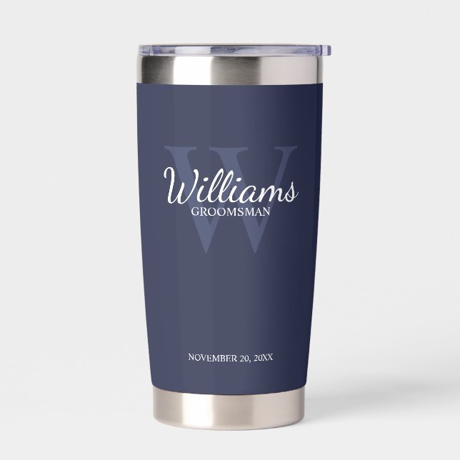 Personalized Script Monogram and Name Groomsmen Insulated Tumbler (Left)