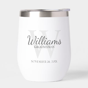 Personalized Script Monogram and Name Groomsmen Thermal Wine Tumbler