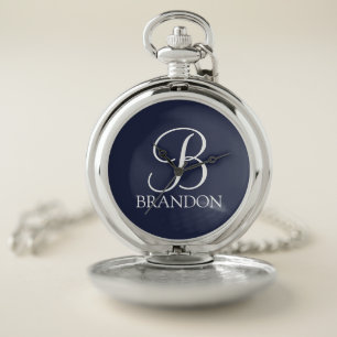 Personalized Script Monogram and Name Keychain Pocket Watch
