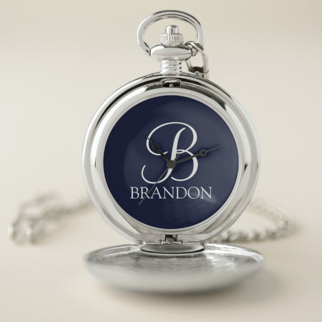 Personalized Script Monogram and Name Keychain Pocket Watch (Inside)
