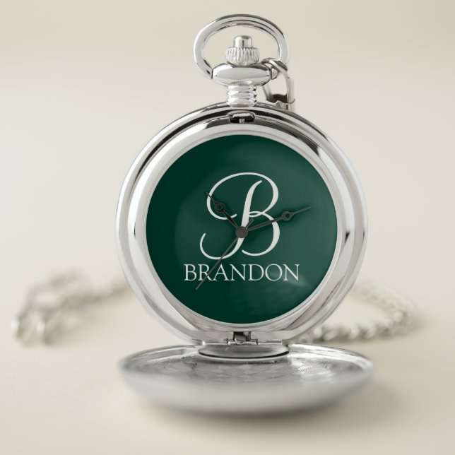 Personalized Script Monogram and Name Keychain Pocket Watch (Inside)