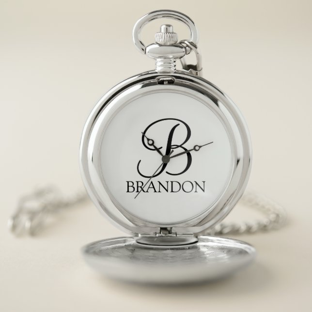 Personalized Script Monogram and Name Keychain Pocket Watch (Inside)