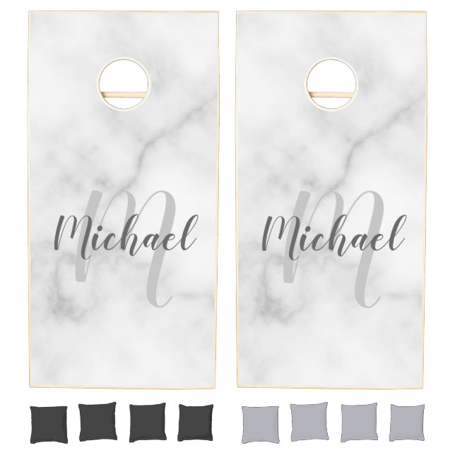 Personalized Script Monogram and Name Marble Look Cornhole Set (Set)