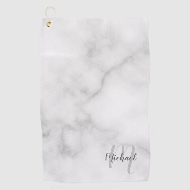 Personalized Script Monogram and Name Marble Look Golf Towel (Front)