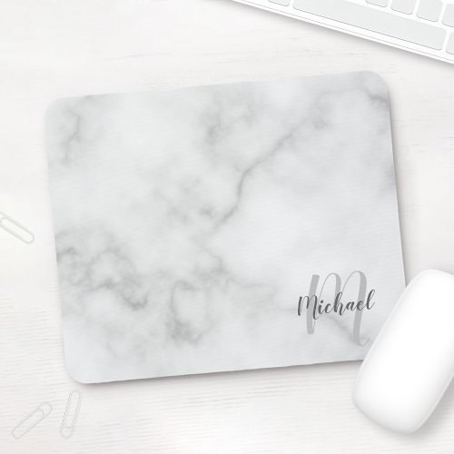 Personalized Script Monogram and Name Marble Look Mouse Pad