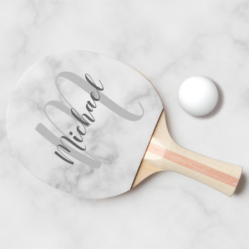 Personalized Script Monogram And Name Marble Look Ping Pong Paddle by manadesignco at Zazzle