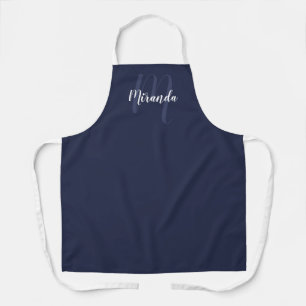 Personalized Script Monogram and Name Navy Blue Apron