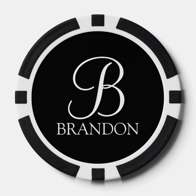 Personalized Script Monogram and Name Poker Chips (Front)