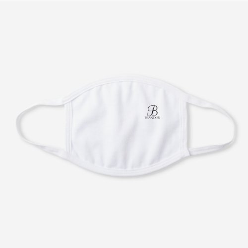Personalized Script Monogram and Name White Cotton Face Mask