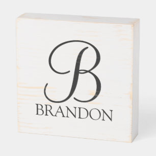 Personalized Script Monogram and Name Wooden Box Sign