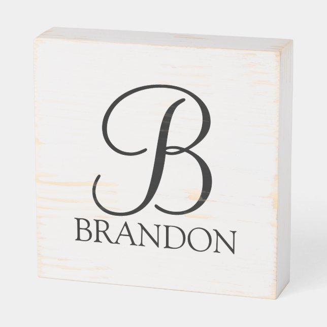 Personalized Script Monogram and Name Wooden Box Sign (Angled Horizontal)
