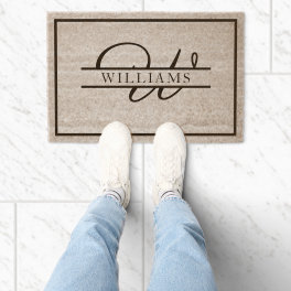 Personalized Script Monogram Initial & Family Name Fiber Doormat