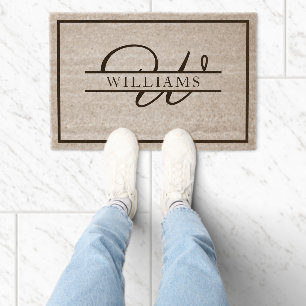 Personalized Script Monogram Initial & Family Name Fiber Doormat