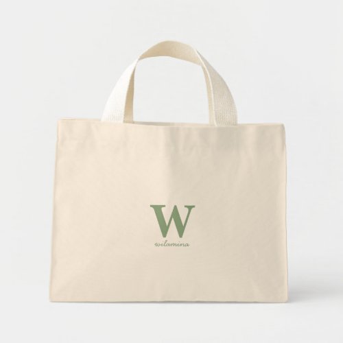 Personalized Script Monogram Initial  Name Green Mini Tote Bag