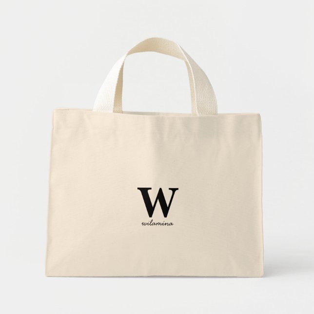Personalized Script Monogram Initial & Name Mini Tote Bag (Front)