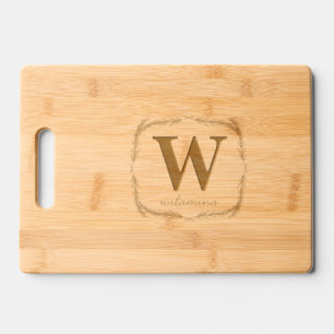 Personalized Script Monogram Initial & Name Wreath Engraved Cutting Board