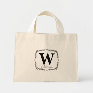 Personalized Script Monogram Initial & Name Wreath Mini Tote Bag