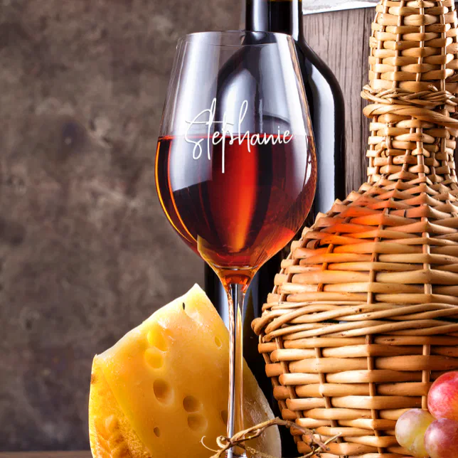 Personalized Script Monogram name Wine Glass