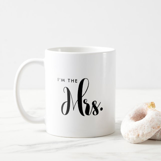 Personalized Script Mr and Mrs Bride Wedding Mug (With Donut)