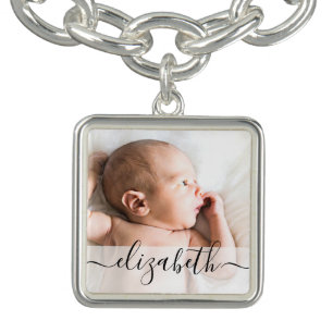 Personalized script name baby photo bracelet