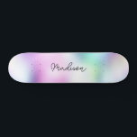 Personalized Script Name Cute Girly Skateboard<br><div class="desc">Easily personalize this colorful Skateboard on Modern Cute Holographic Rainbow Pastel Gradient abstract design featuring your custom name in elegant calligraphy font. Add your name,  choose font,  change size and position,  add clipart,  photos and shapes.</div>
